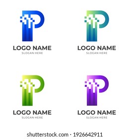 letter P tech logo, letter P and technology, combination logo with 3d  colorful style