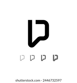 Letter P, technical digital alphabet font, including set from four of different thicknesses, vector illustration 10eps