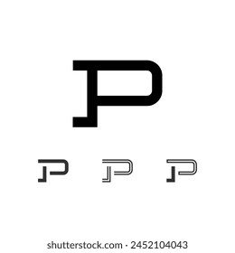 Letter P, technical digital alphabet font, including set from four of different types, vector illustration 10eps