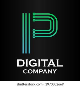 Letter p technology or digital logo template illustration. there are line letter with dot. suitable for technology, multimedia.