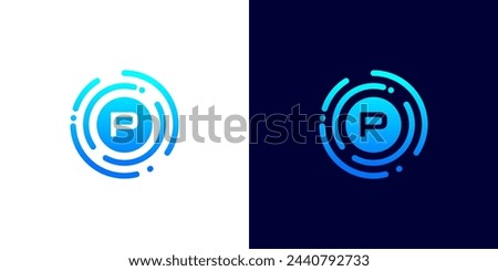 Letter P technology logo with circuit board line style circle for digital,data,connection