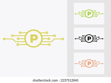 Letter P Technology Logo Design Template. Network Logo Design