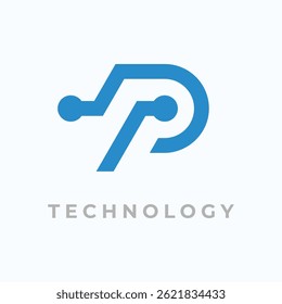 Letra P Logotipo tecnológico, utilizável para tecnologia, logotipos de marca e empresa, ilustração vetorial
