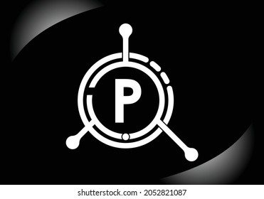 Letter P with technology logo vector icon symbol. Suitable for technology, Internet, computer, and data related business.