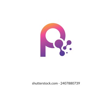 Letter P Technology vector monogram logo design template. Letter P molecule, Science and Bio technology Vector logo