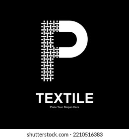 Motif textile Lettre P et création vectorielle logo à coudre. Convient aux entreprises, aux tissus, au nom initial, à la mode et au tricot