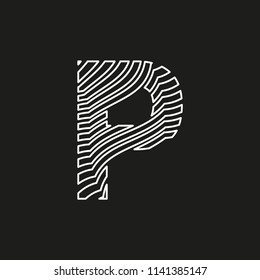 letter P in texture with white lines movement effect on editable black background vector