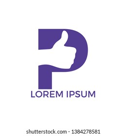 Letter P And Thumbs Up Vector Logo Design. Like Sign Icon. Hand Finger Up Symbol.	