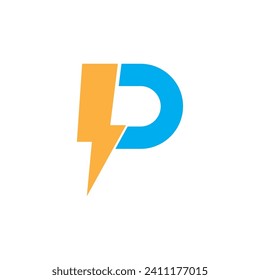letter P thunder logo design vector illustration.
