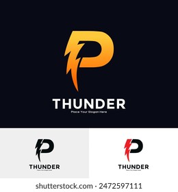Letra P Thunder Logo Diseño de Vector. Adecuado para negocios, Lightning Bolt inicial, corporativo, tecnología y símbolo de ilustración de póster