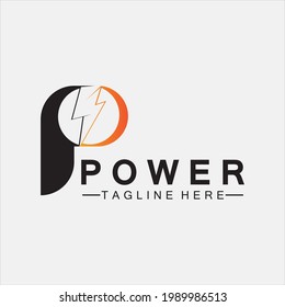Diseño de ilustración vectorial del logotipo de poder de trueno de la letra P