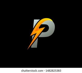 Letter P thunder power shape logo icon.