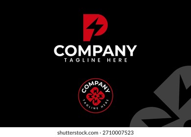 Letra P com design de logotipo moderno em forma de raio para negócios de tecnologia. Parafuso de energia dinâmico com letra P design de logotipo abstrato para a indústria. Energia elétrica com letra P logotipo minimalista para esporte