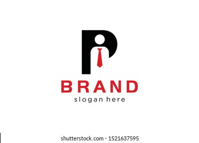 letter P with tie people concept, initials logo template, employee icon vector