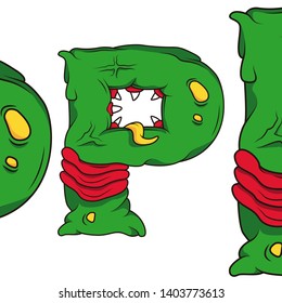 Letter P with tongue sticking out. Scary alphabet