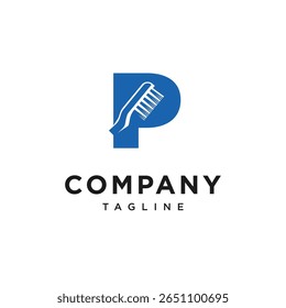 Letter P Toothbrush Logo Icon Vector