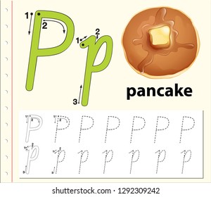 Letter P tracing alphabet worksheets illustration