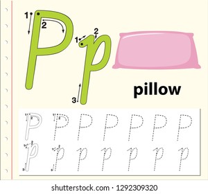 Letter P tracing alphabet worksheets illustration