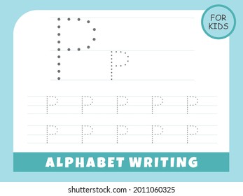 Letter P tracing alphabet worksheets, Alphabet tracing worksheet with letter and vocabulary Free Vector