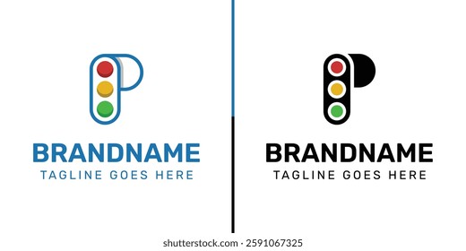 Letter P Traffic Light Logo Set, for  in technology, navigation, transportation, or communication companies