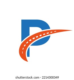 Letter P Transport Logo, Transportation Sign Design Template. Automotive Sport Road Logo Element