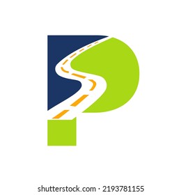 Letter P Transportation Logo Based On Road Path Symbol Vector Template