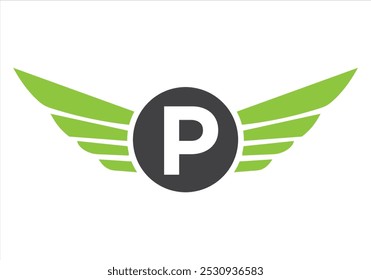 Letra P Design do logotipo de transporte. Símbolo Wing para Sinal de Frete