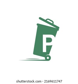 Letter P in the trash bin icon illustration template vector