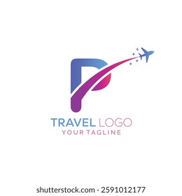 Letter P Travel Logo Design with plane. Icon of P for travel agency logo design.