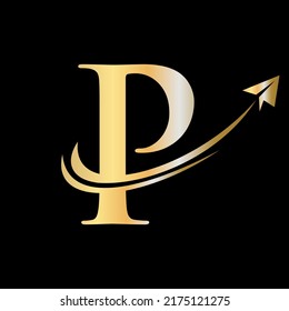 Plantilla de vectores con logotipo de viaje de la carta P. Logotipo inicial de viaje en concepto de carta P
