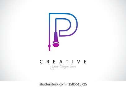 Letter P Trendy Design Logo Concept. Creative Icon Logo with Microphone Shape Vector Illustration.
