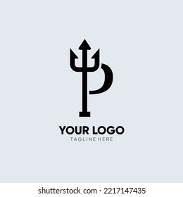 Letter P Trident Logo Design Icon Vector Emblem Graphic Illustration