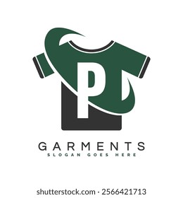 Letter P T-Shirt Logo with round Concept. Alphabet P garments moon face icon design