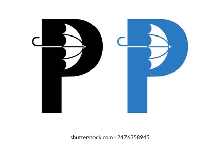 Letter p with umbrella design template illustration