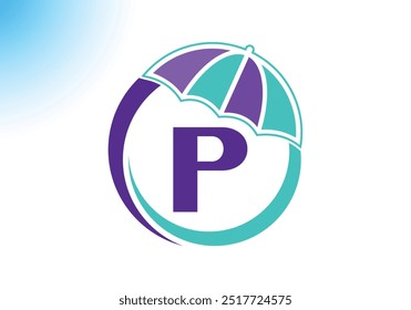 Letter P Umbrella Logo Design Vector Template.