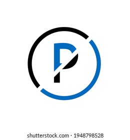 Letter P unique logo business or company cut circle design, vector template