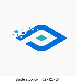 The letter P is unique which also resembles an eye with a touch of pixel art. A logo suitable for a technology company.