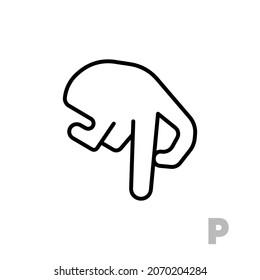 Letter P Universal and handicapped hand alphabet letter. Simple clear linear letter P, hand language. Learning the alphabet, non-verbal deaf-mute communication, expressive gestures vector.