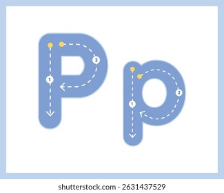 Letter P Uppercase ad Lowercase Alphabet Tracing Guide for Kids Worksheet