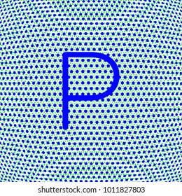 letter P in uppercase with dot effect, blue color for various uses related to teaching and education, editable vector