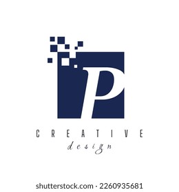 Letter P vector logo symbol in the colorful square with shattered blocks on white background