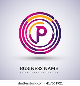 Letter P vector logo symbol in the colorful circle thin line. Design for your business or company identity.
