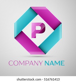 Letter P vector logo symbol in the colorful rhombus. Vector template for your design