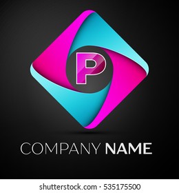 Letter P vector logo symbol in the colorful rhombus. Vector template for your design