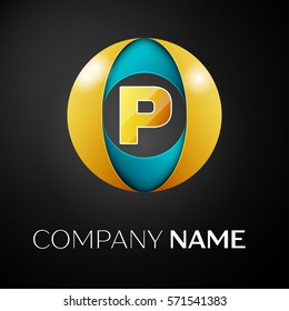 Letter P vector logo symbol in the colorful circle on black background. Vector template for your design