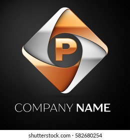 Letter P vector logo symbol in the colorful rhombus on black background. Vector template for your design