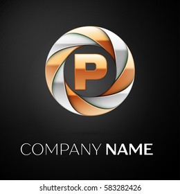 Letter P vector logo symbol in the colorful circle on black background. Vector template for your design