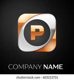 Letter P vector logo symbol in the colorful square on black background. Vector template for your design
