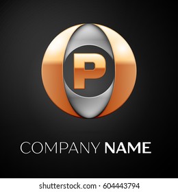 Letter P vector logo symbol in the colorful circle on black background. Vector template for your design