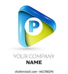 Letter P vector logo symbol in the colorful triangle on grey background. Vector template for your design Letter P vector logo symbol in the colorful triangle on grey background. Vector template for your design